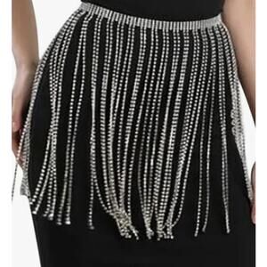 Silver-Tone Rhinestone Fringe Belt/ Skirt Overlay